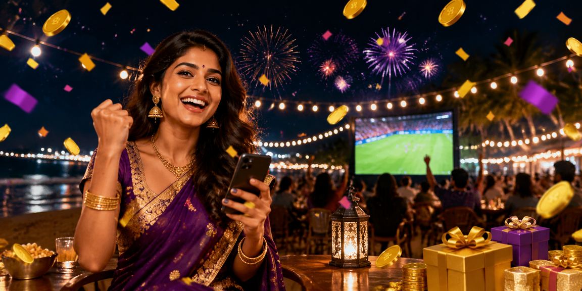 Excited player enjoying cashback bonus on the beach in India