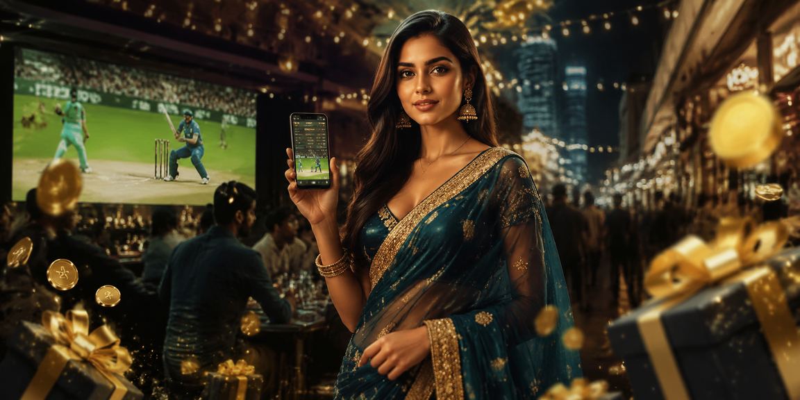 Indian woman enjoying cricket betting responsibly on mobile